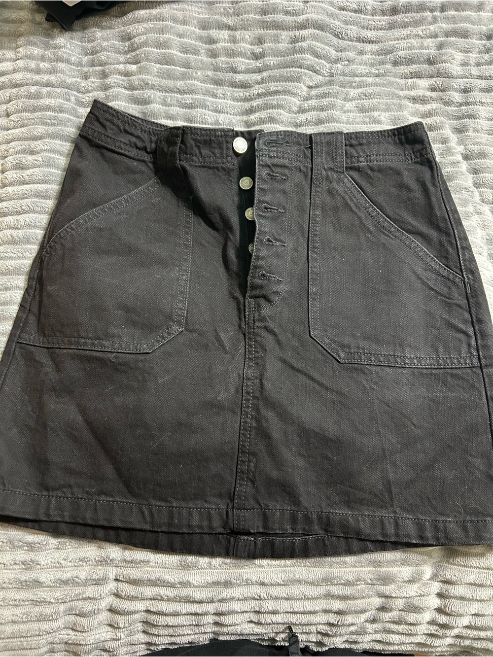 Hollister Black Button-Front Mini Skirt with Patch Pockets